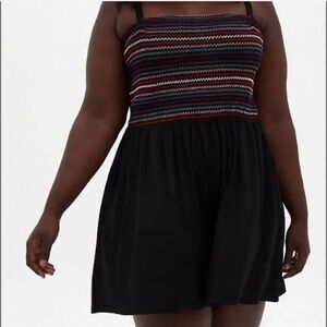 Torrid Super Soft Strapless Romper Womens 3X Black Smocked Pockets Boho Festival